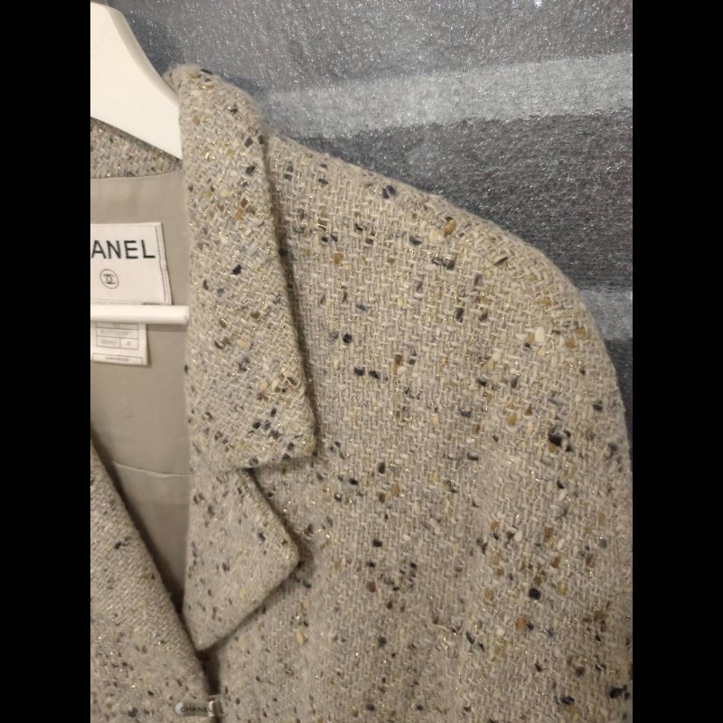 Chanel 灰色毛呢編金蔥外套-2