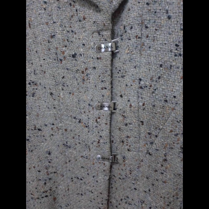 Chanel 灰色毛呢編金蔥外套-3