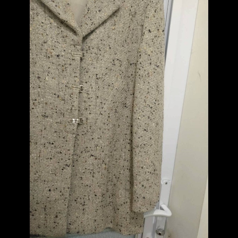 Chanel 灰色毛呢編金蔥外套-4