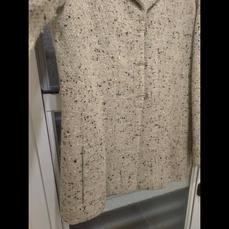 Chanel 灰色毛呢編金蔥外套-5