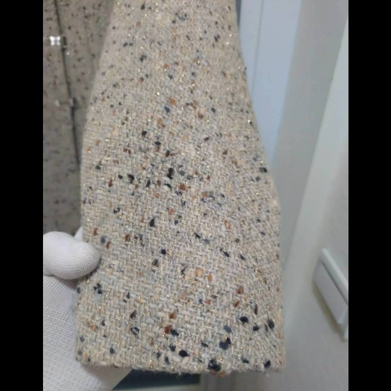 Chanel 灰色毛呢編金蔥外套-6