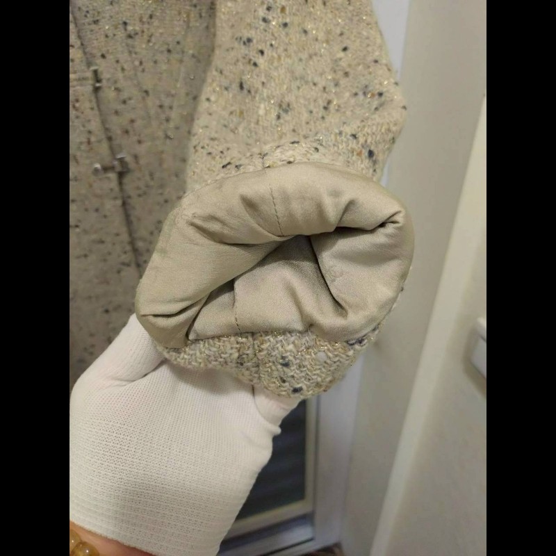 Chanel 灰色毛呢編金蔥外套-7