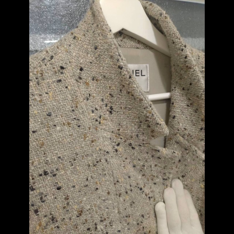 Chanel 灰色毛呢編金蔥外套-10