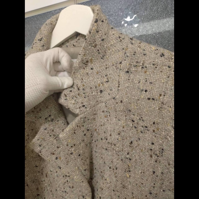 Chanel 灰色毛呢編金蔥外套-15