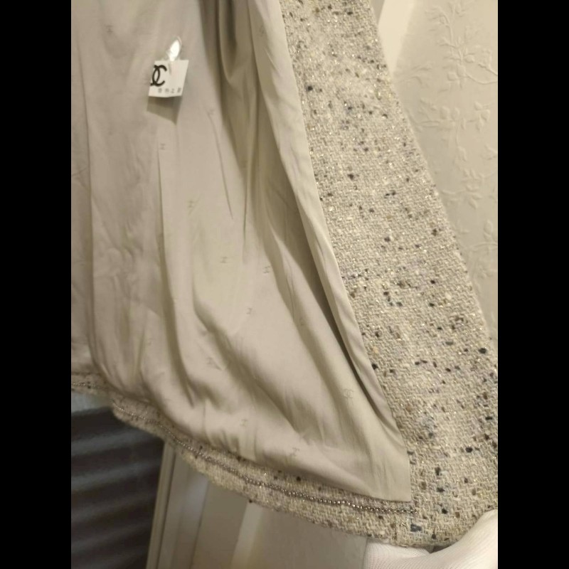 Chanel 灰色毛呢編金蔥外套-22