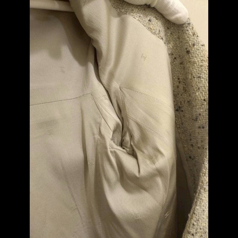 Chanel 灰色毛呢編金蔥外套-24