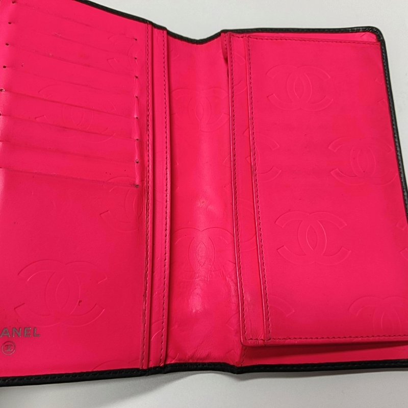 CHANEL CAMBON黑色牛皮菱格紋絎縫錢包銀色五金17開-6