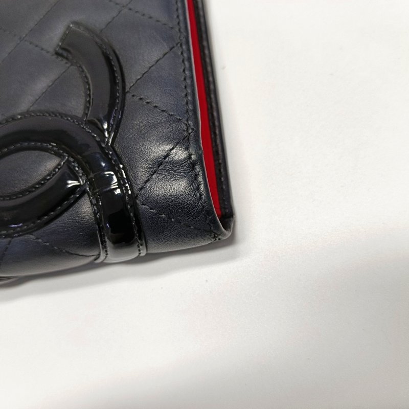 CHANEL CAMBON黑色牛皮菱格紋絎縫錢包銀色五金17開-9