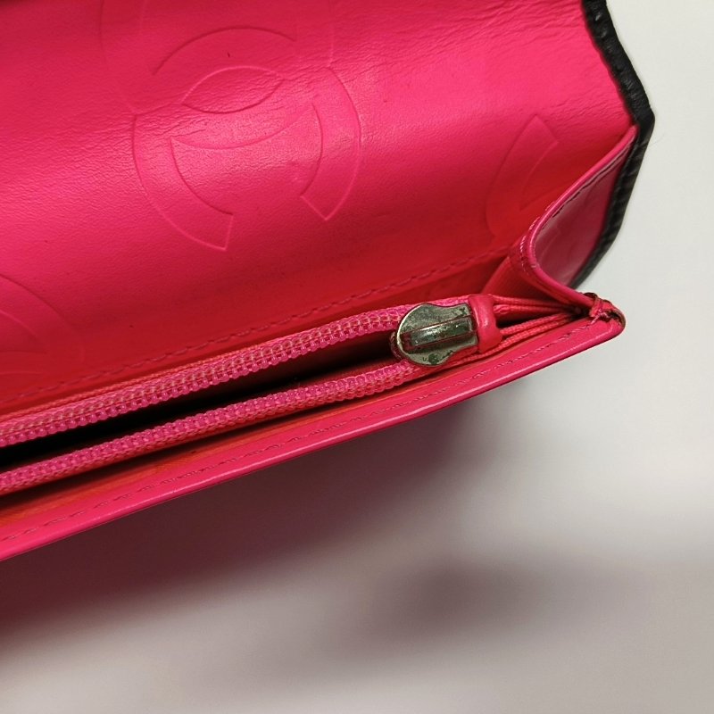 CHANEL CAMBON黑色牛皮菱格紋絎縫錢包銀色五金17開-10