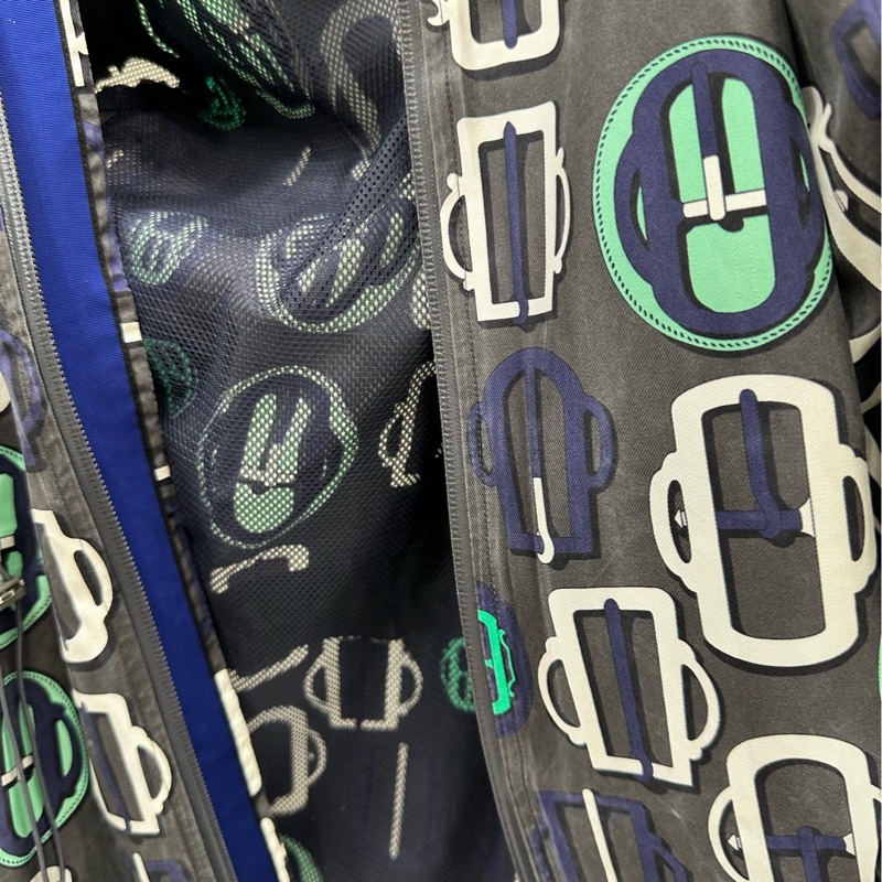 Hermes 愛馬仕 真絲滿印圖案拉鍊連帽風衣外套外套 36碼 有輕微使用痕跡-2