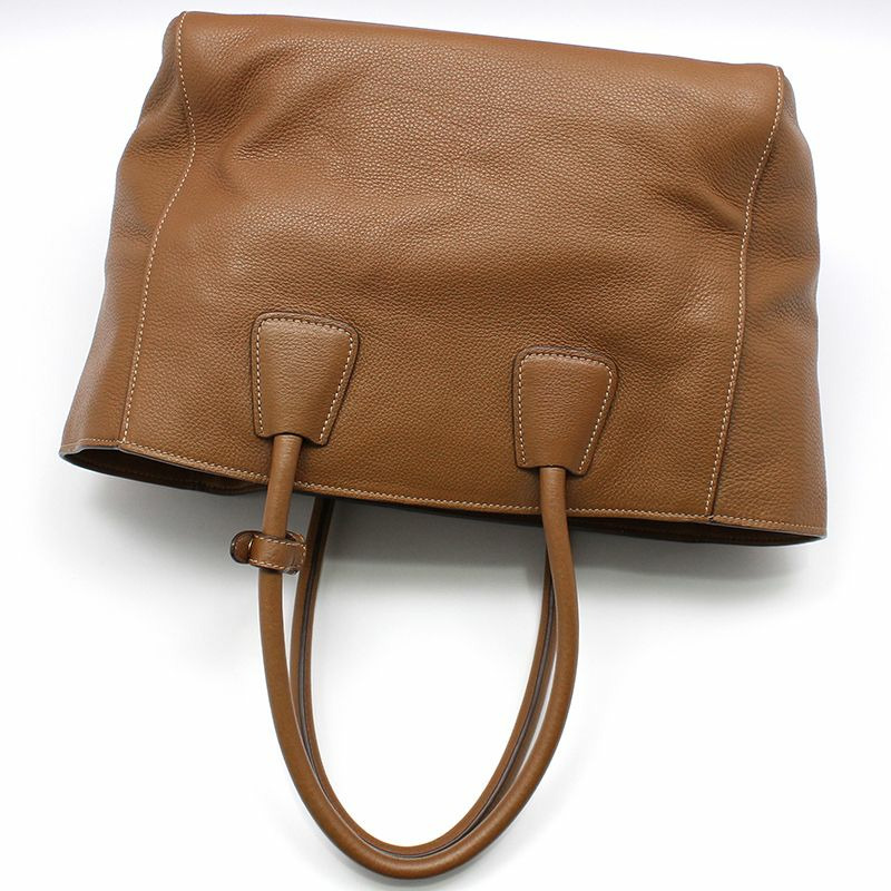 【包稅】PRADA 棕色 Vitello Daino 金色標誌單肩包-3