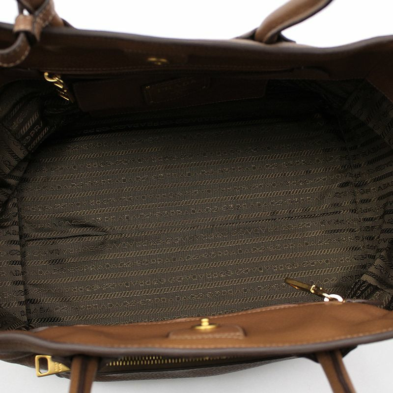 【包稅】PRADA 棕色 Vitello Daino 金色標誌單肩包-10