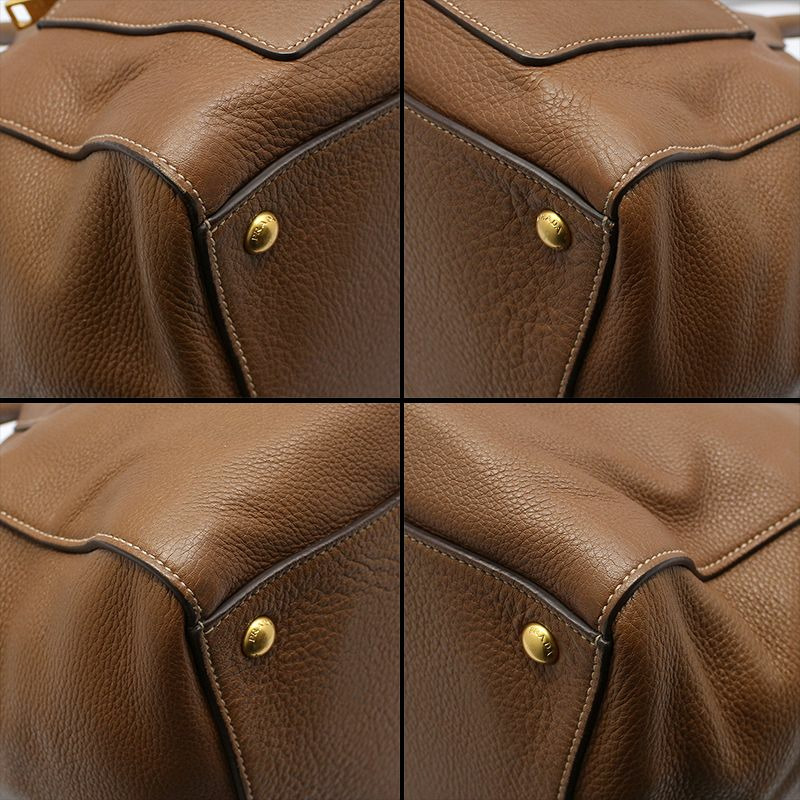 【包稅】PRADA 棕色 Vitello Daino 金色標誌單肩包-11