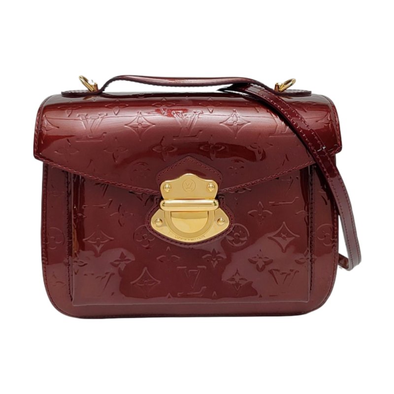 LOUIS VUITTON MIRADA酒紅色漆皮壓紋單肩包手提包斜挎包金色五金可拆卸肩帶-0