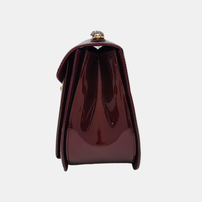 LOUIS VUITTON MIRADA酒紅色漆皮壓紋單肩包手提包斜挎包金色五金可拆卸肩帶-2