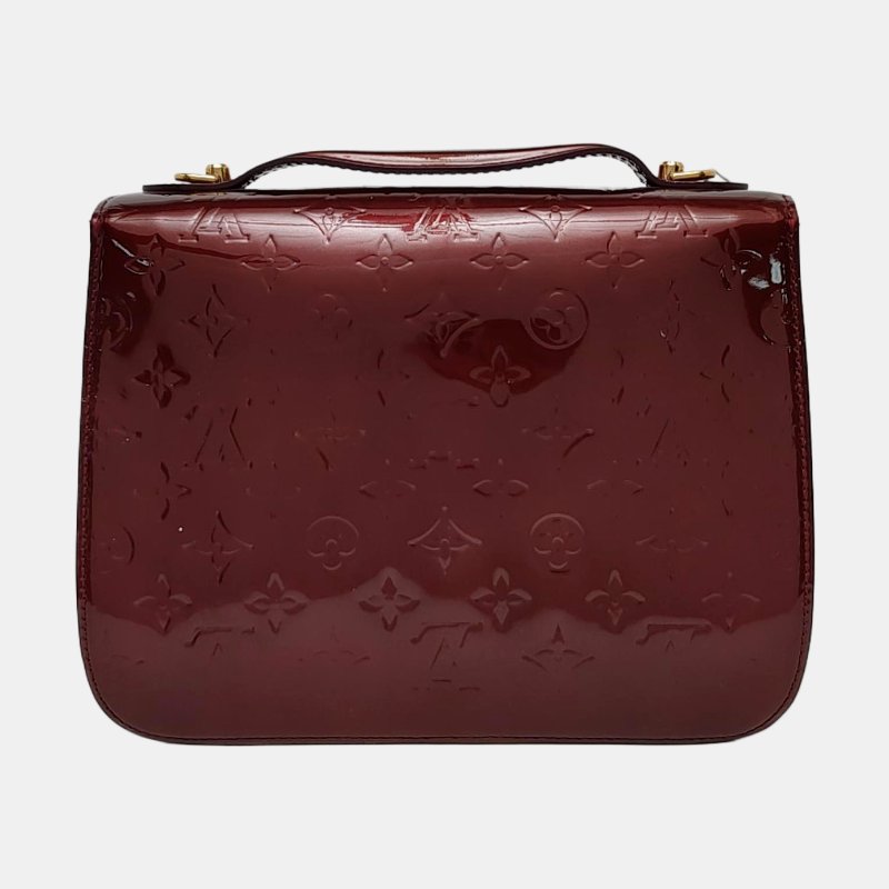 LOUIS VUITTON MIRADA酒紅色漆皮壓紋單肩包手提包斜挎包金色五金可拆卸肩帶-4