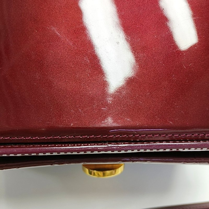 LOUIS VUITTON MIRADA酒紅色漆皮壓紋單肩包手提包斜挎包金色五金可拆卸肩帶-11