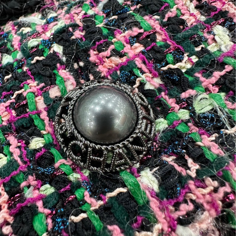 Chanel香奈兒 19P春夏經典粉紅綠混色花呢編織外套 圓領雙口袋 36碼 扣包-2