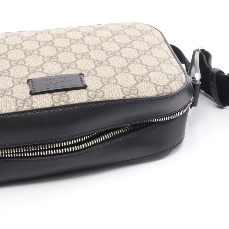 GUCCI GG Supreme 單肩斜背包 779880 帆布皮革 米色 黑色 二手-6