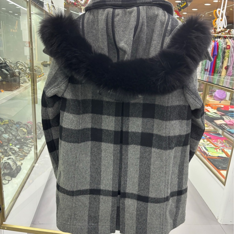 BURBERRY灰黑色格子羊毛大衣外套4碼 附防塵袋 衣長78胸圍100肩寬38肩寬60-1
