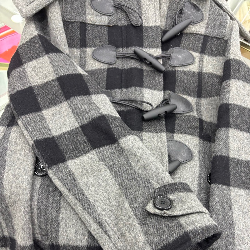 BURBERRY灰黑色格子羊毛大衣外套4碼 附防塵袋 衣長78胸圍100肩寬38肩寬60-3