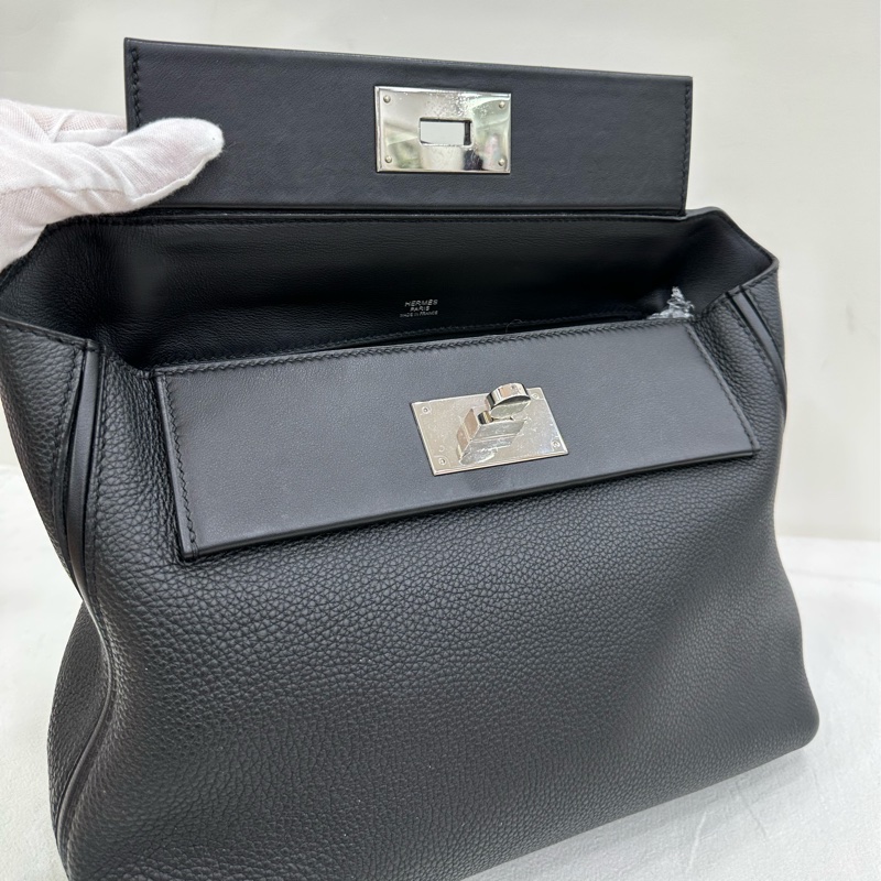 HERMES愛馬仕2424-29 黑色 銀扣 D刻 有肩帶 塵袋 小票-5