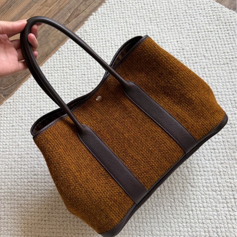 【98%新✨全網獨家】愛馬仕Hermes Garden Party 36 MM 毛呢花園包36焦糖色