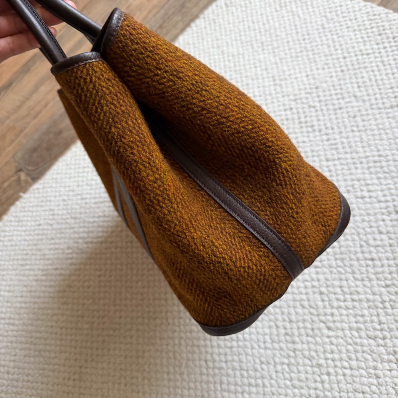 【98%新✨全網獨家】愛馬仕Hermes Garden Party 36 MM 毛呢花園包36焦糖色-5