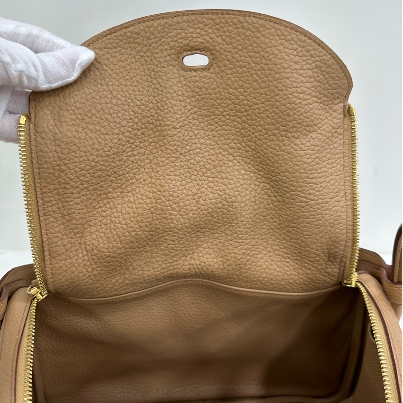 Hermes 愛馬仕 lindy30 奶茶色金扣 TC皮 框Q-6