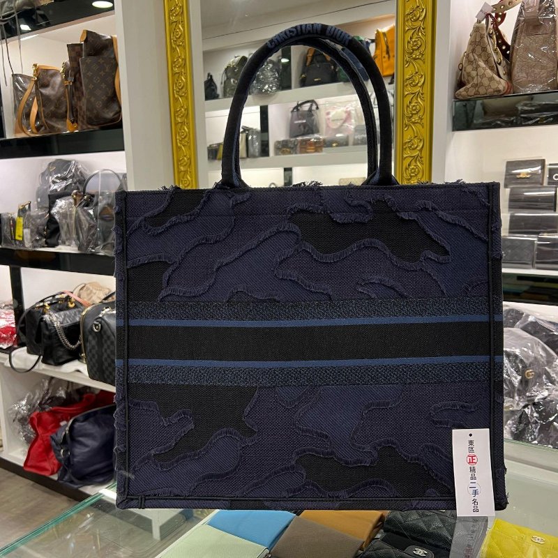 東區正精品㊣CHRISTIAN Dior Book Tote 深藍色拚黑色刺繡老花手提包大款 RZ4920-5