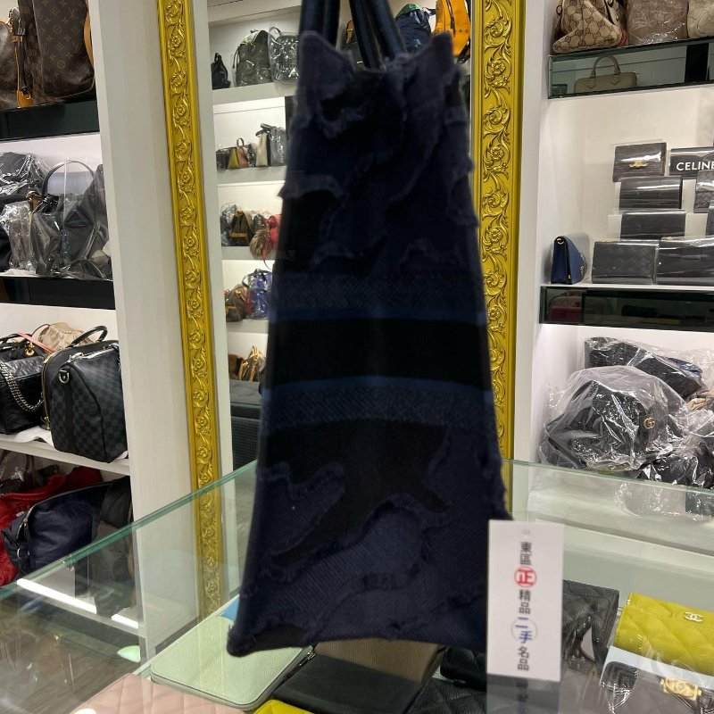 東區正精品㊣CHRISTIAN Dior Book Tote 深藍色拚黑色刺繡老花手提包大款 RZ4920-6