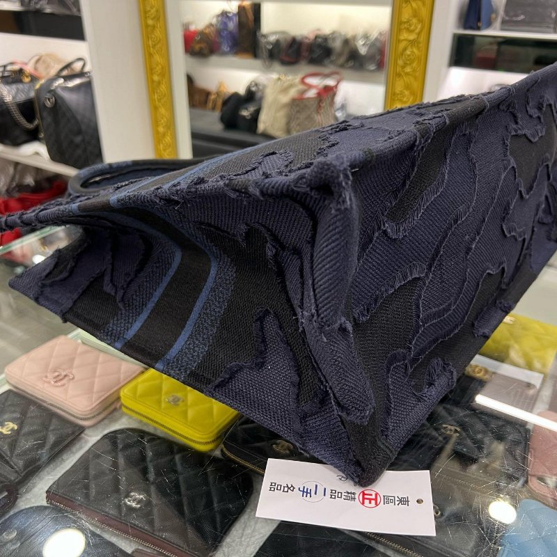 東區正精品㊣CHRISTIAN Dior Book Tote 深藍色拚黑色刺繡老花手提包大款 RZ4920-8