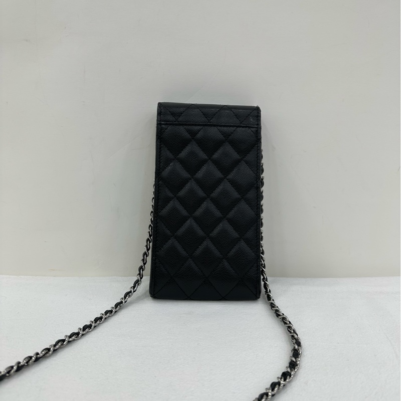 Chanel香奈兒CF手機包黑銀荔枝紋牛皮 好成色 女士單肩斜挎鏈條包 附件卡31開 有購證-2