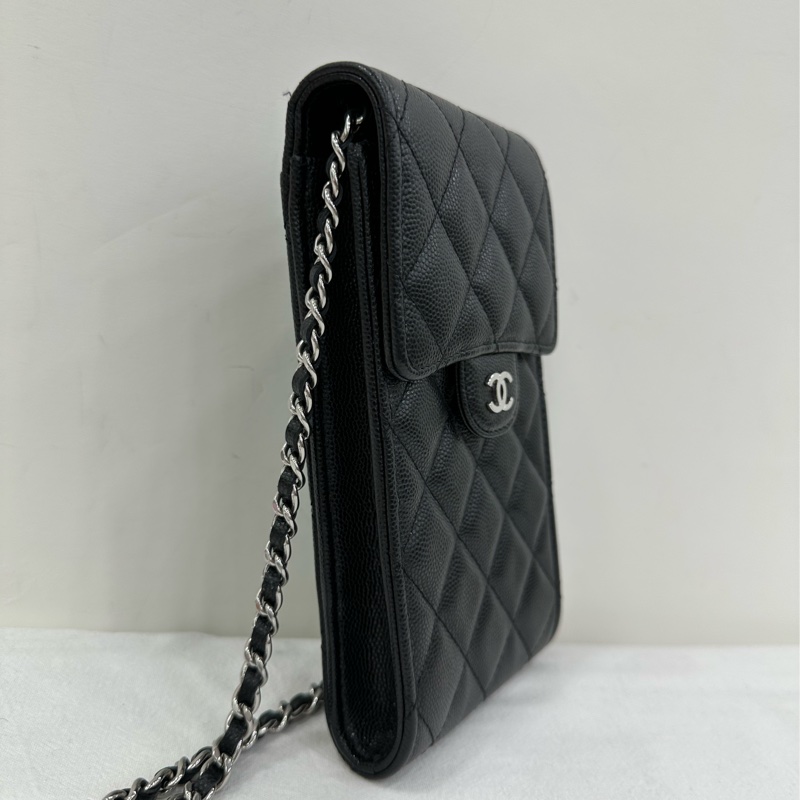 Chanel香奈兒CF手機包黑銀荔枝紋牛皮 好成色 女士單肩斜挎鏈條包 附件卡31開 有購證-4