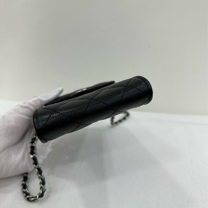 Chanel香奈兒CF手機包黑銀荔枝紋牛皮 好成色 女士單肩斜挎鏈條包 附件卡31開 有購證-5