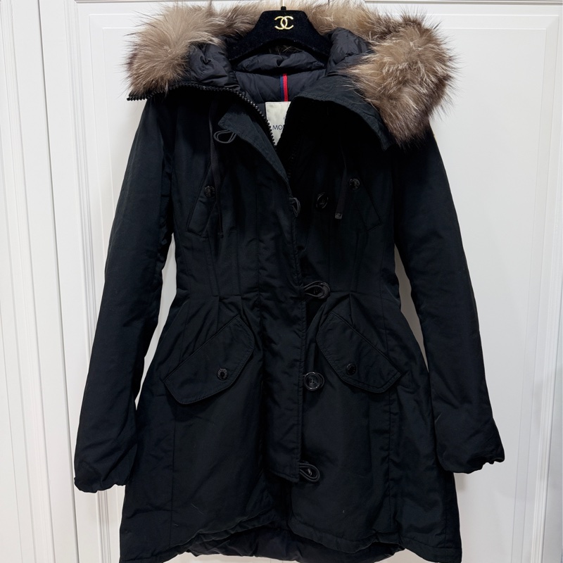 Moncler 黑色 毛領 長版 收腰 連帽 長版羽絨 羽絨外套 夾克 長版外套 外套-1