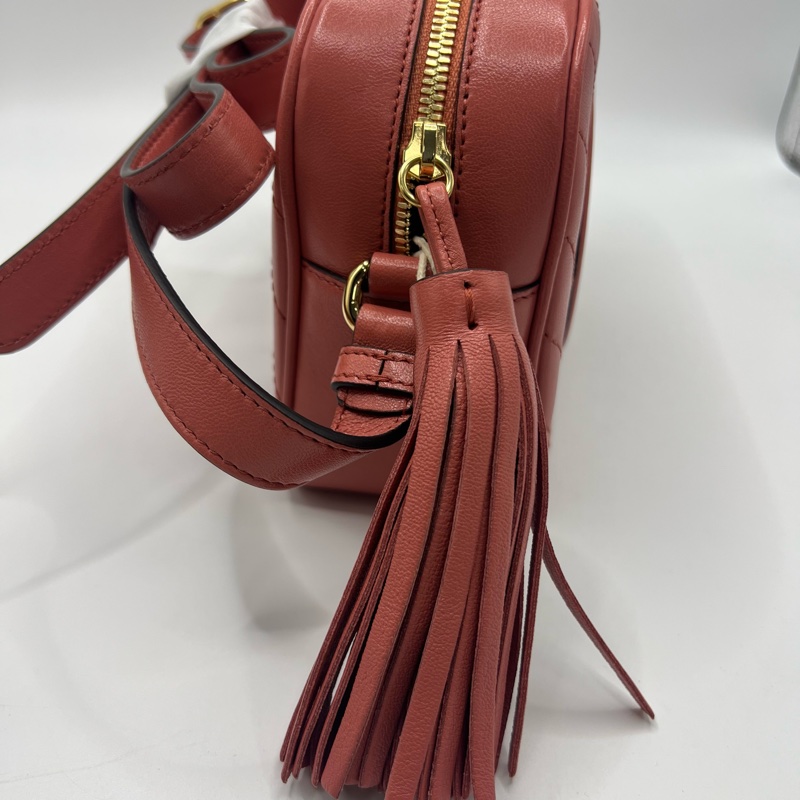 Gucci 新款 Blondie流苏相机包 粉色 全皮 双G大logo 尺寸21 16 容量大 复古时尚 男女都可以背  肩带可以调节-7