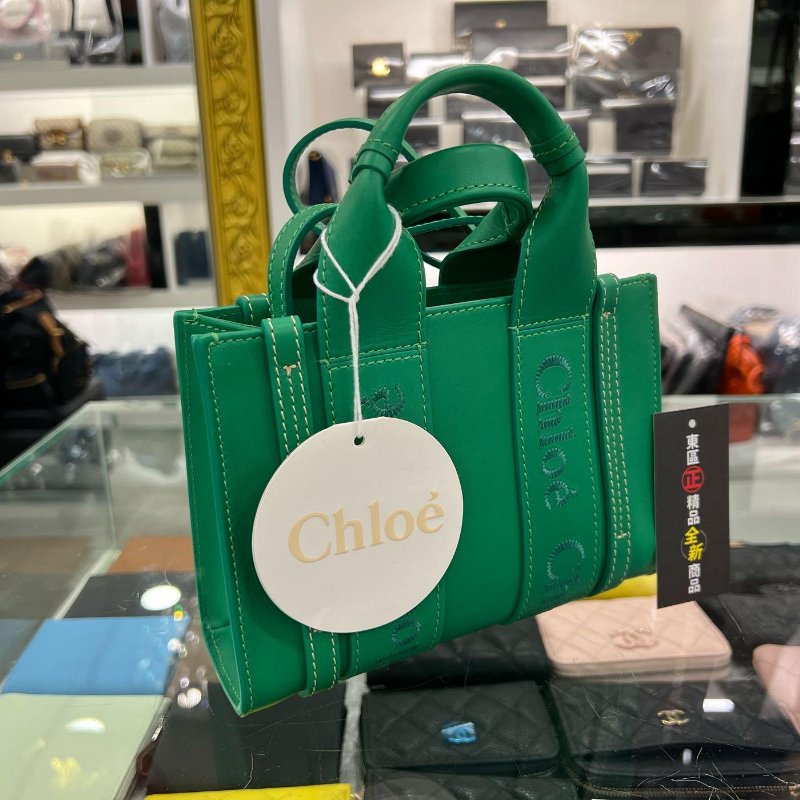 東區正精品㊣CHLOE MINI WOODY 全新迷你綠色皮革斜背包肩背包手提包 RZ4847-1