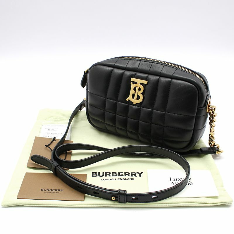 【包稅】BURBERRY 黑色皮革金色TB標誌Lola迷你相機斜背包-1