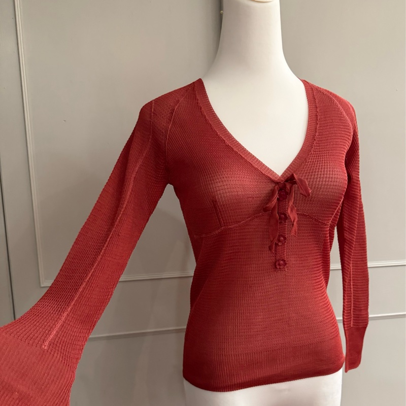 《新歡舊愛》正品LV路易威登暗紅色絲質針織上衣S-0