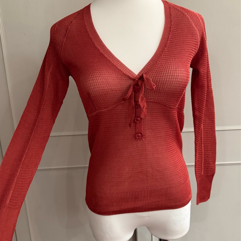 《新歡舊愛》正品LV路易威登暗紅色絲質針織上衣S-1