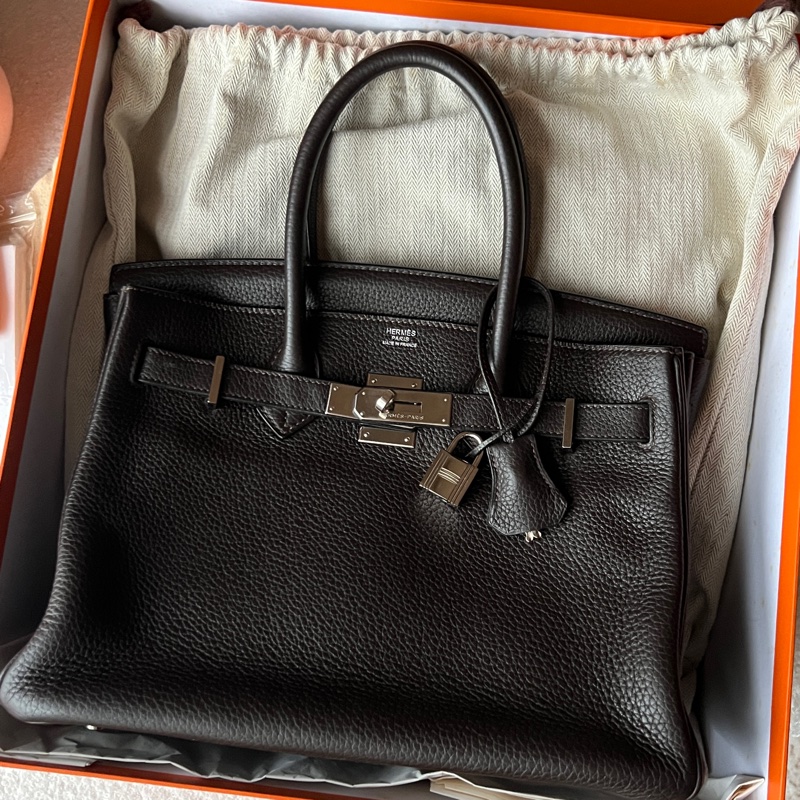 愛馬仕 birkin30 烏木色銀扣-7