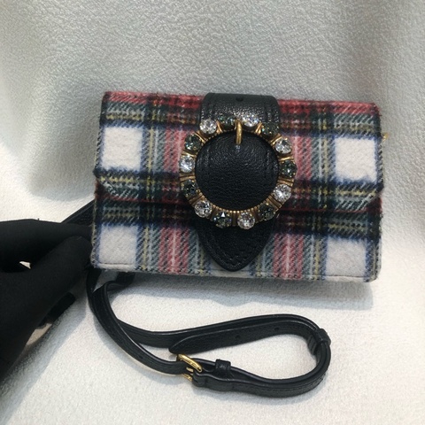 miumiu 妙妙 蘇格蘭格仔 彩色 水晶斜背包XB282