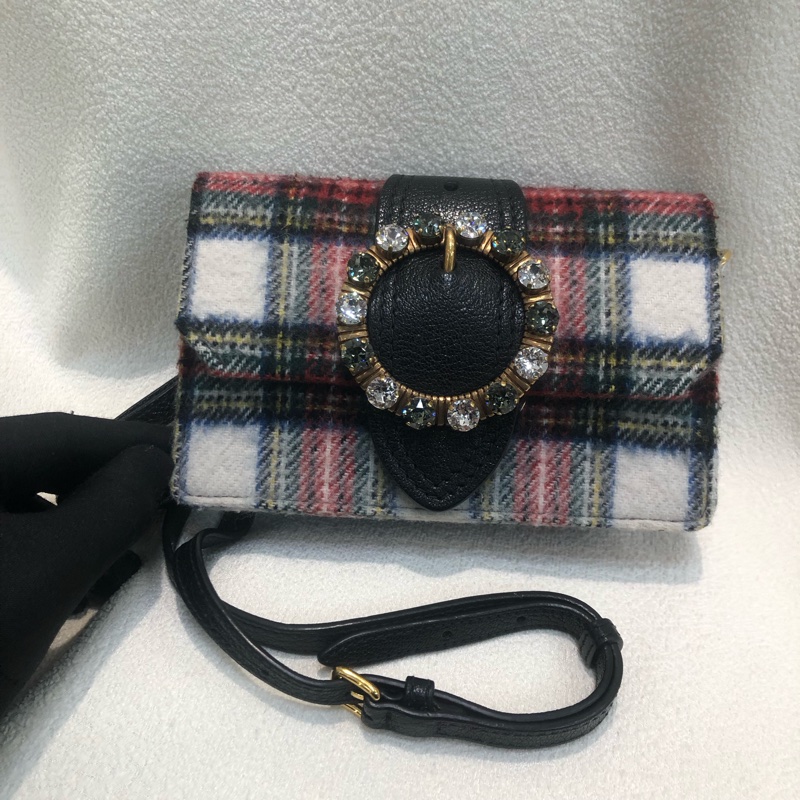 miumiu 妙妙 蘇格蘭格仔 彩色 水晶斜背包XB282-10