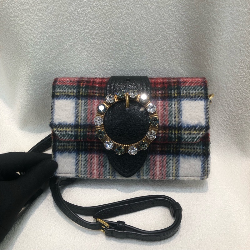 miumiu 妙妙 蘇格蘭格仔 彩色 水晶斜背包XB282-11