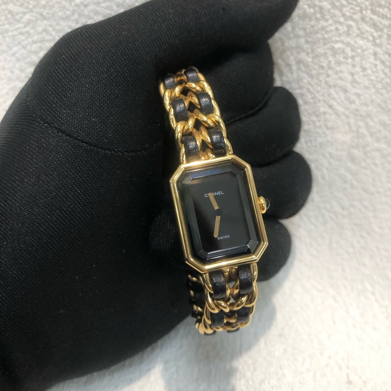 Chanel 香奈兒 黃金 小方糖 M 號 中碼 手錶I860-9
