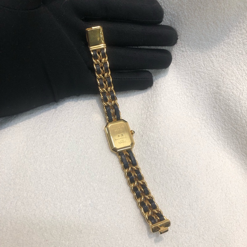 Chanel 香奈兒 黃金 小方糖 M 號 中碼 手錶I860-11