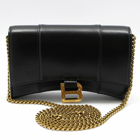 【包稅】BALENCIAGA 黑色亮面 Box 小牛皮 Hourglass WOC 迷你鏈條斜背包