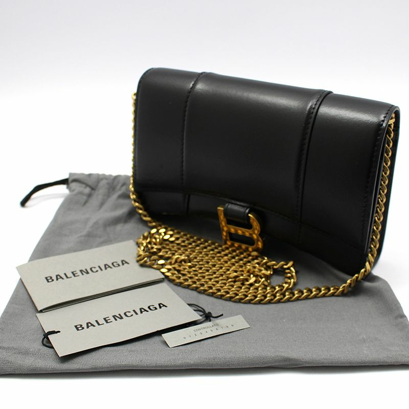 【包稅】BALENCIAGA 黑色亮面 Box 小牛皮 Hourglass WOC 迷你鏈條斜背包-1