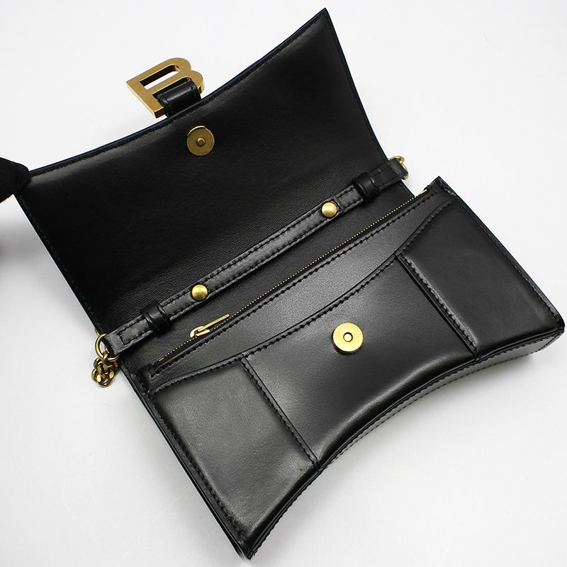 【包稅】BALENCIAGA 黑色亮面 Box 小牛皮 Hourglass WOC 迷你鏈條斜背包-5